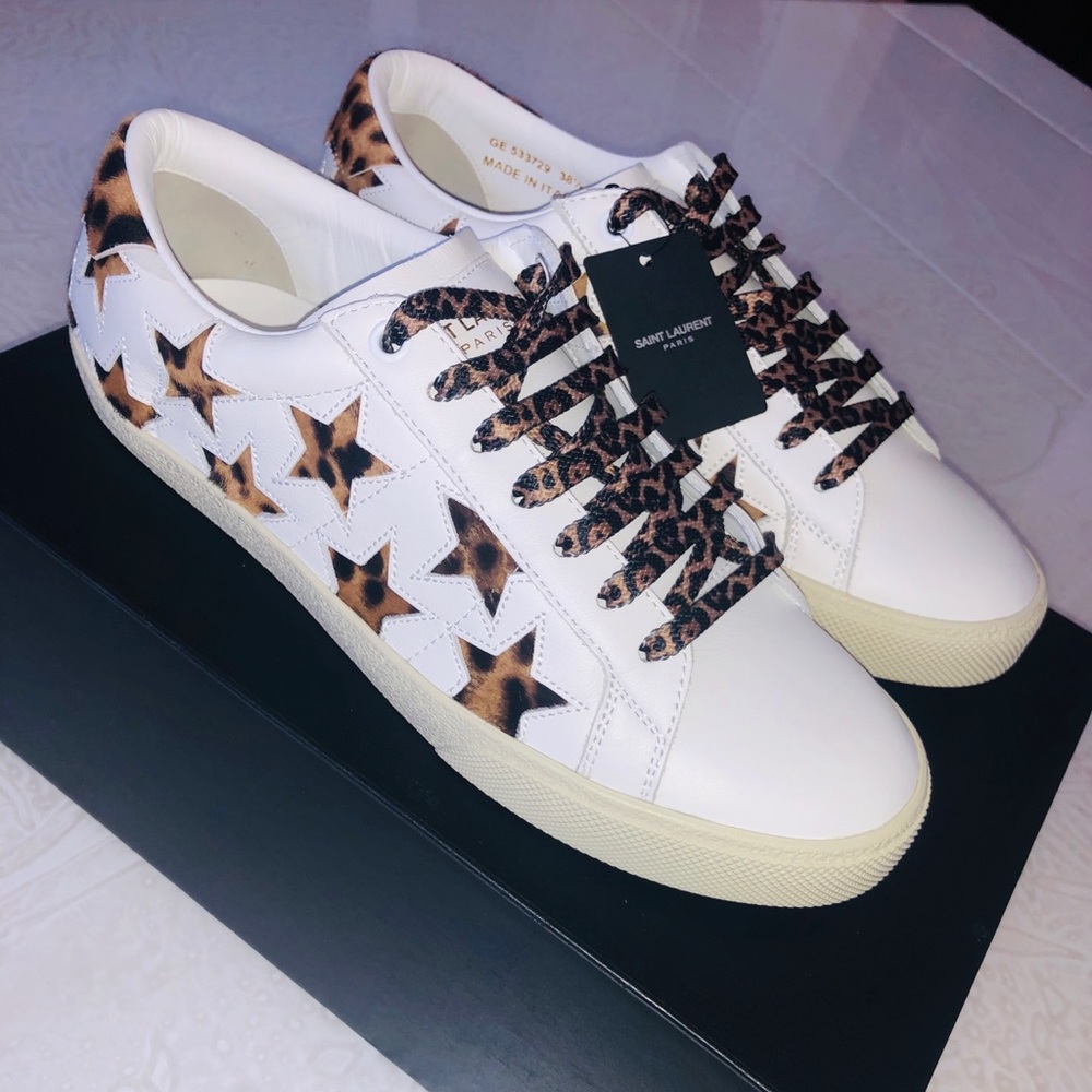 Saint Laurent Leopard Star Classic Court Sneakers